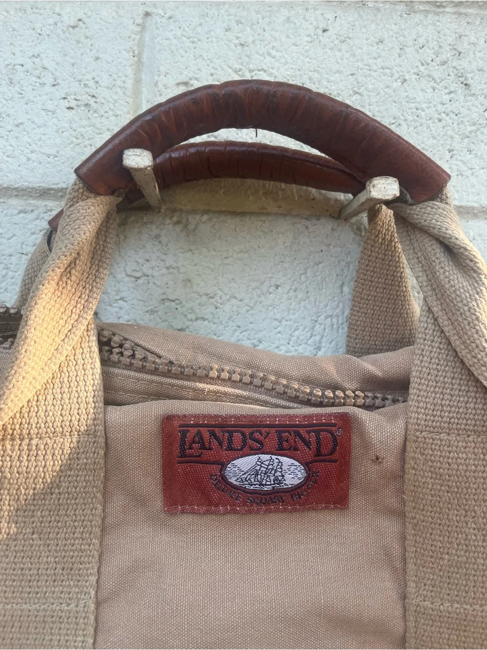 Lands' End Tan Canvas Laptop Briefcase with Brown Trim